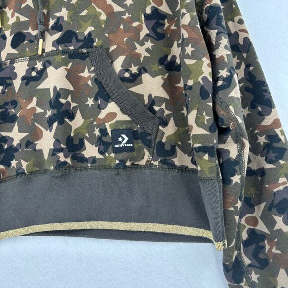 Converse Crop Sweatshirt Womens Size M Hoodie Olive Star Camouflage Hooded - Picture 4 of 10